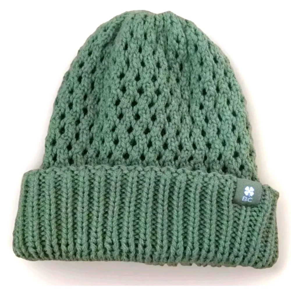 Boho Green Acrylic Cable Knit Hat Wool Alpaca Mittens Glove Set Woman One Size